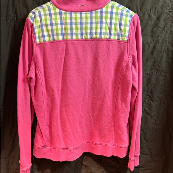 Vineyard Vines Pink Quarter-Zip Sweater with Plaid Accents - Picture 3 of 7